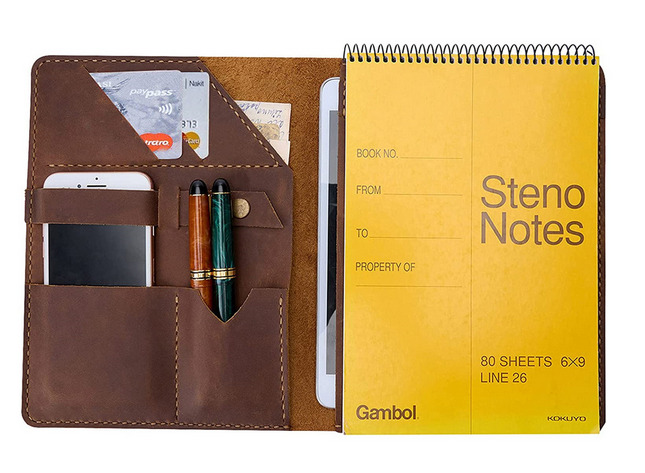 notebook iPad cover jacket pen Holder file folder bag cow Leather brown  H864