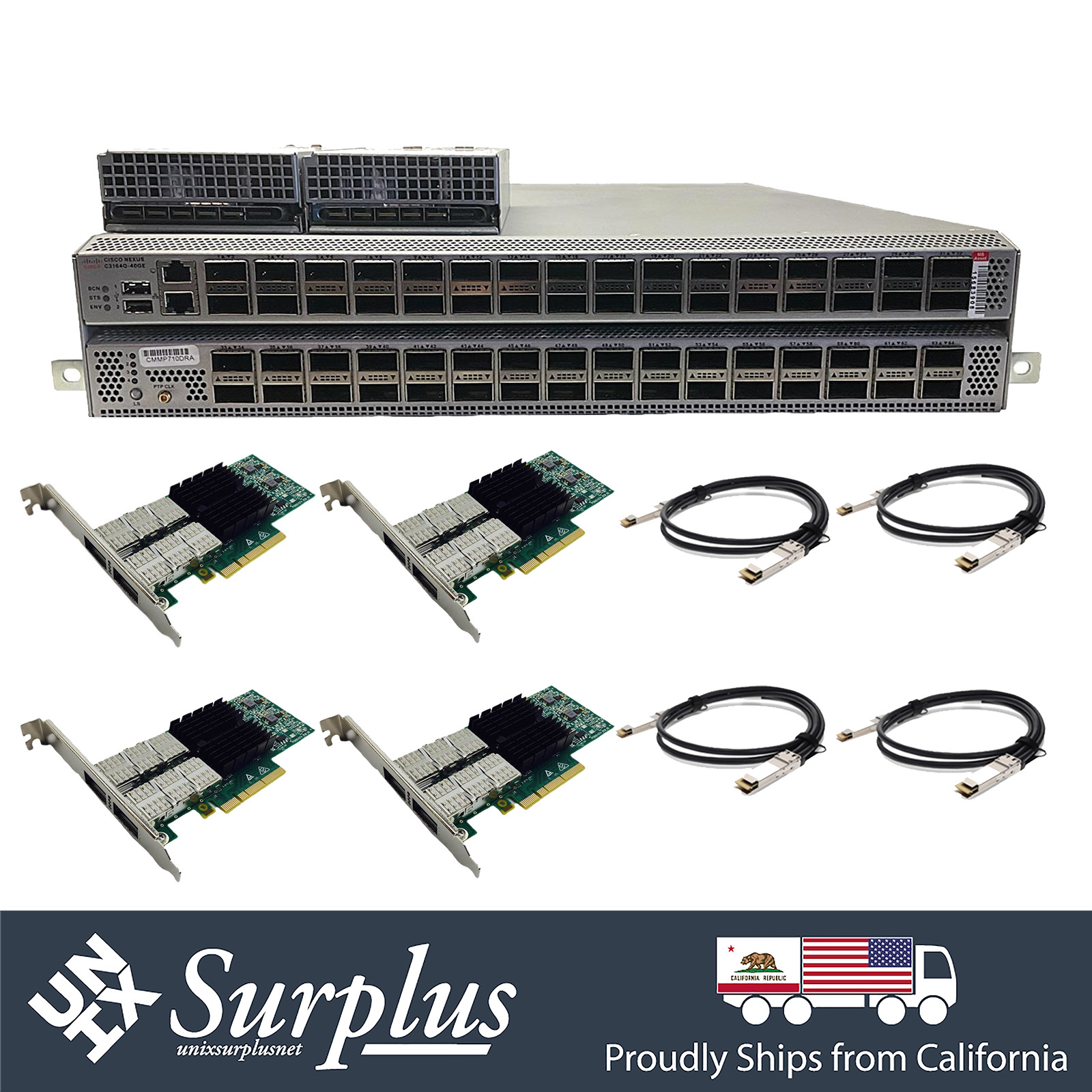 64 Port 40GbE QSFP+ Cisco Nexus LAN Enterprise 2x PSU B-F AF w/ 40GB NIC & Cable