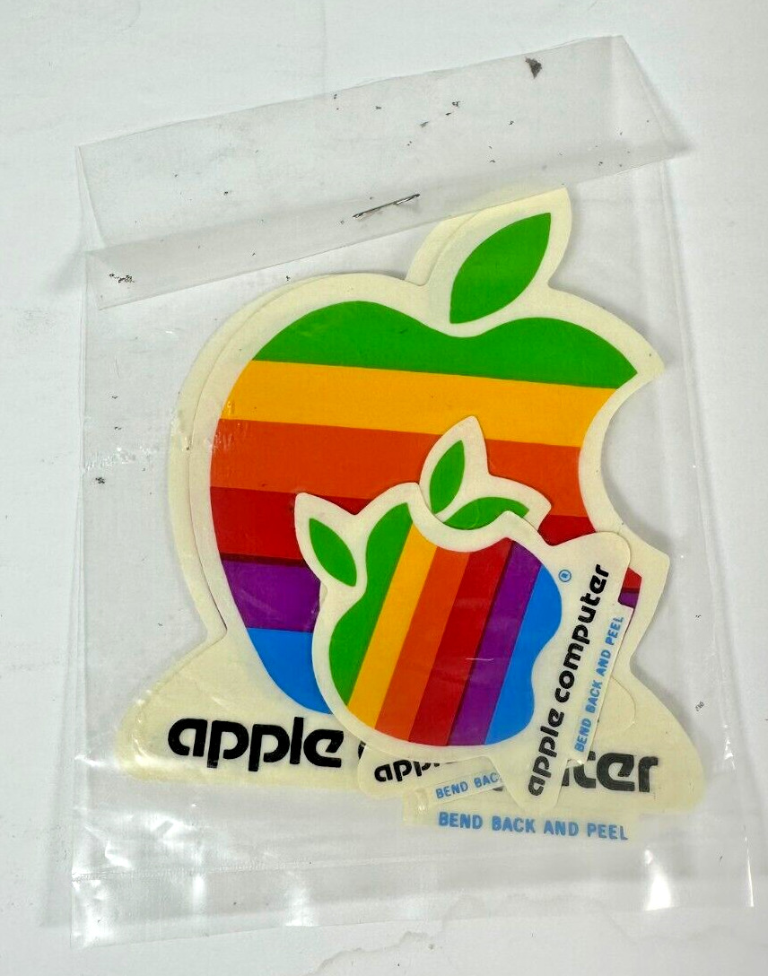 4 Vintage Original 1980s Apple Macintosh Computer Logo Rainbow Decal Stickers