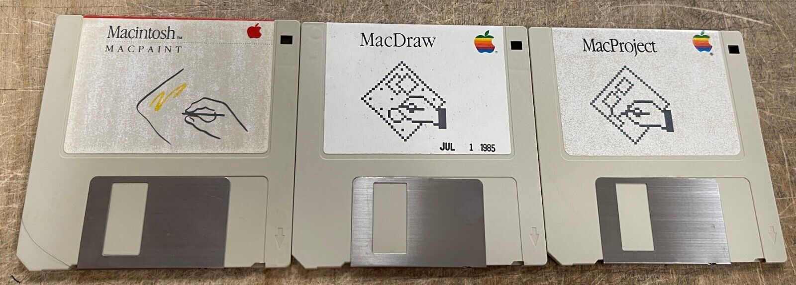 Apple Macintosh MacPaint, MacDraw and MacProject 400K Floppies TESTED WORKING