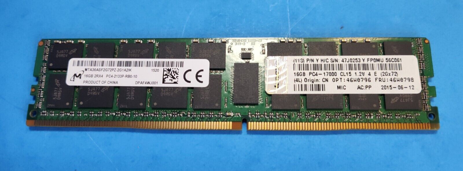 Micron 16GB 2Rx4 DDR4-2133P PC4-17000 CL15 1.2V Server RAM Memory Lenovo 46W0798