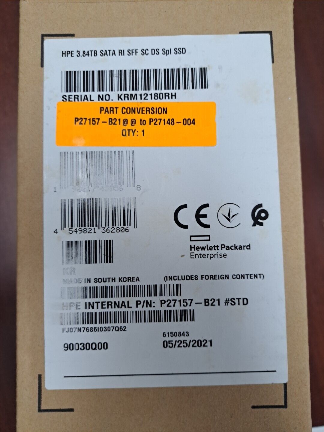 P27157-B21 HPE RETAIL BOX HPE 3.84TB SATA RI SFF SC  DS SSD