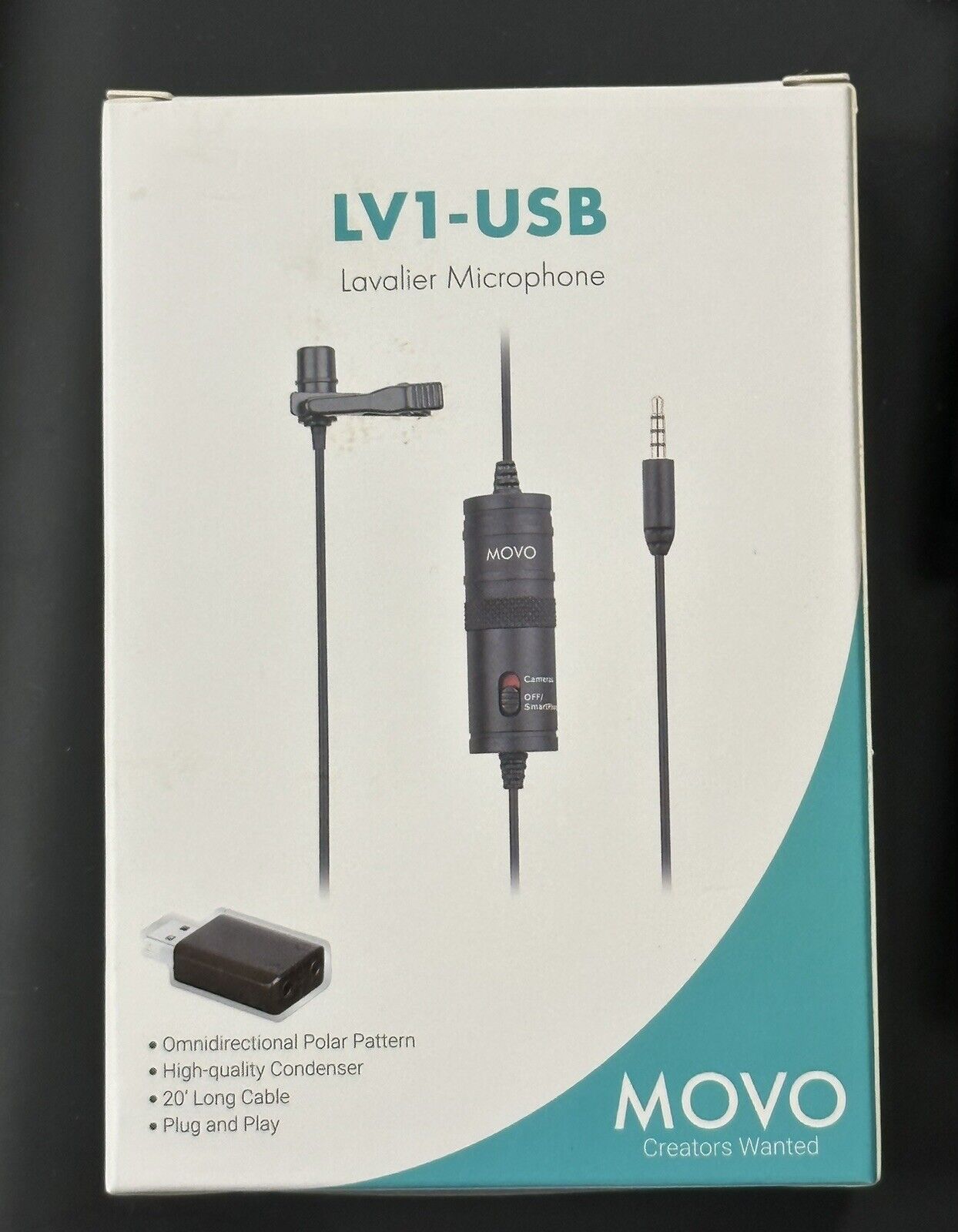 MOVO Universal LV1-USB Microphone Lav Mic USB Laptop PC Mac Smartphone Camera