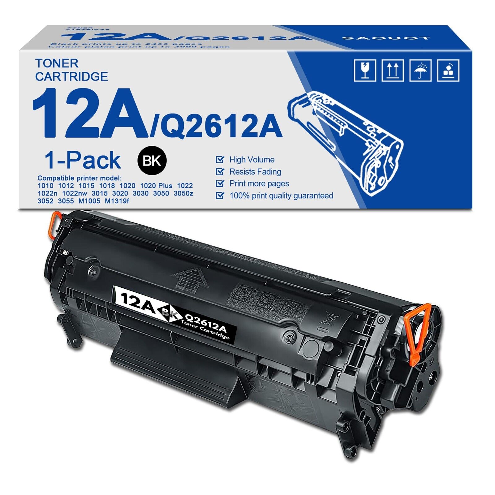 12A Toner Cartridge Replacement for HP 12A 1010 1020 3015, 1 Black | Q2612A