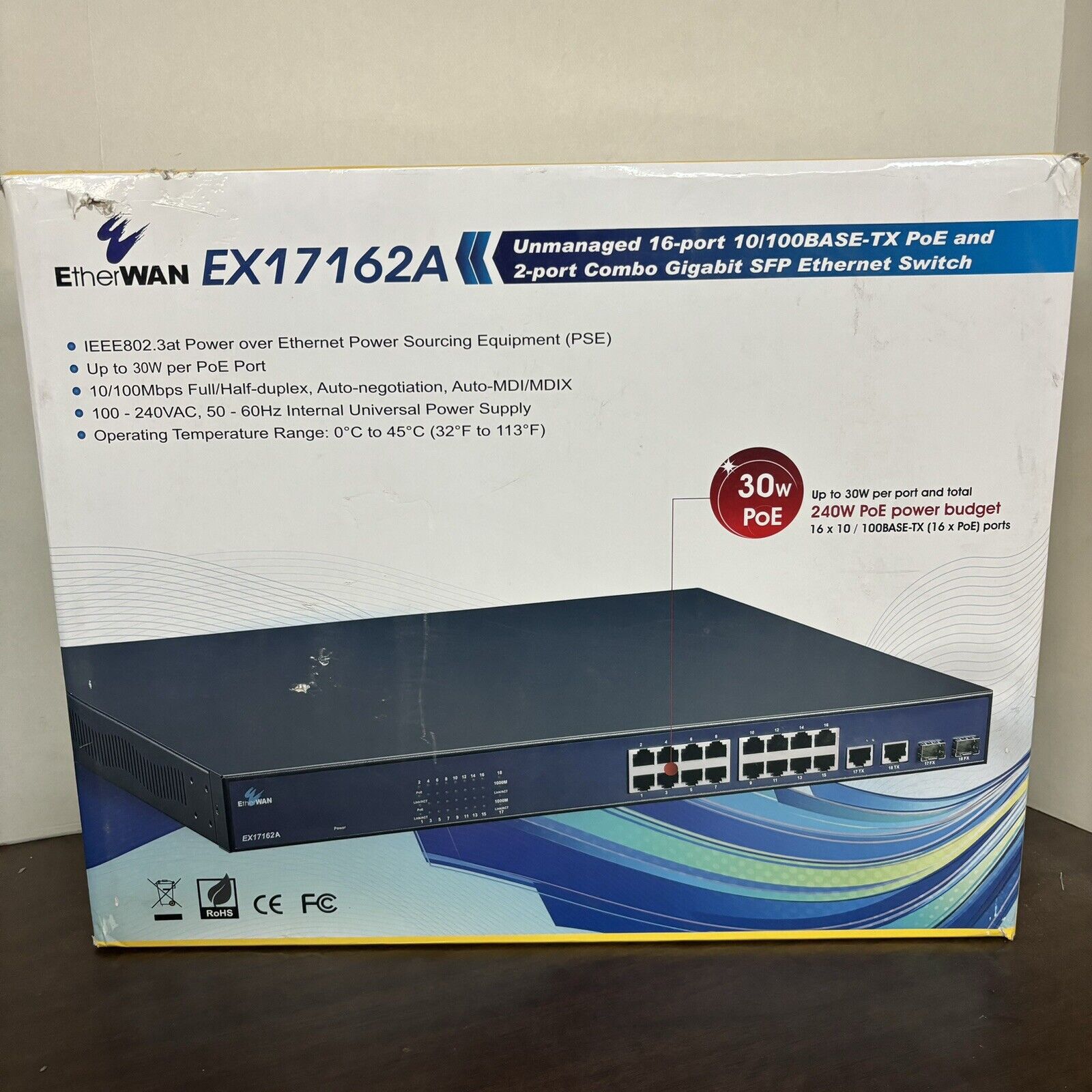 EtherWAN EX17162A unmanage 16 Port PoE and 2-port combo Gigabit SFP Switch 