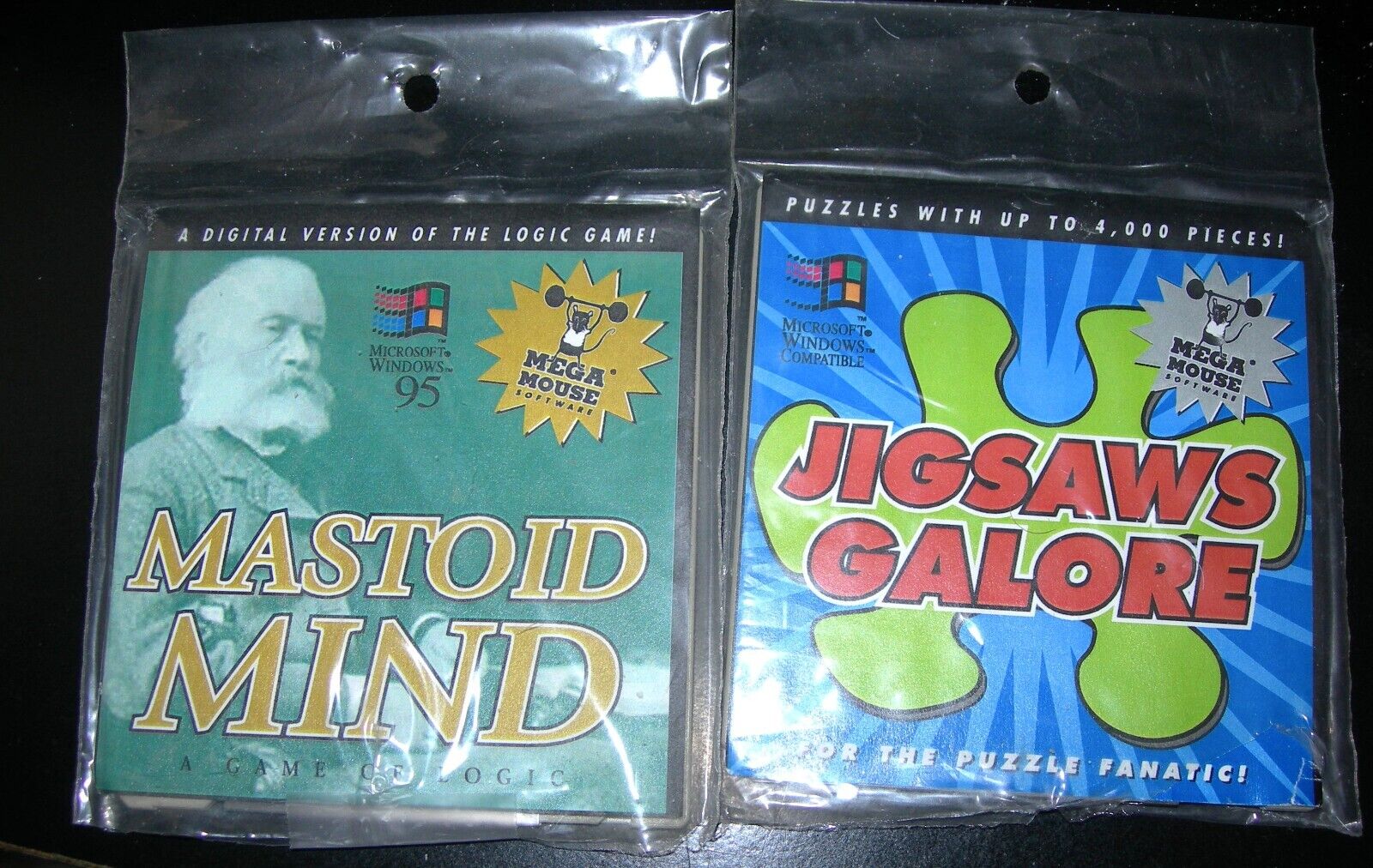 2 Vintage Computer Floppy Disks GAMES Jigsaw Puzzles & Mastoid Logic Sealed NOS