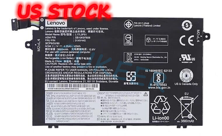 Genuine L17L3P51 battery For ThinkPad E480 E490 E590 E580 E595 Series 01AV445 