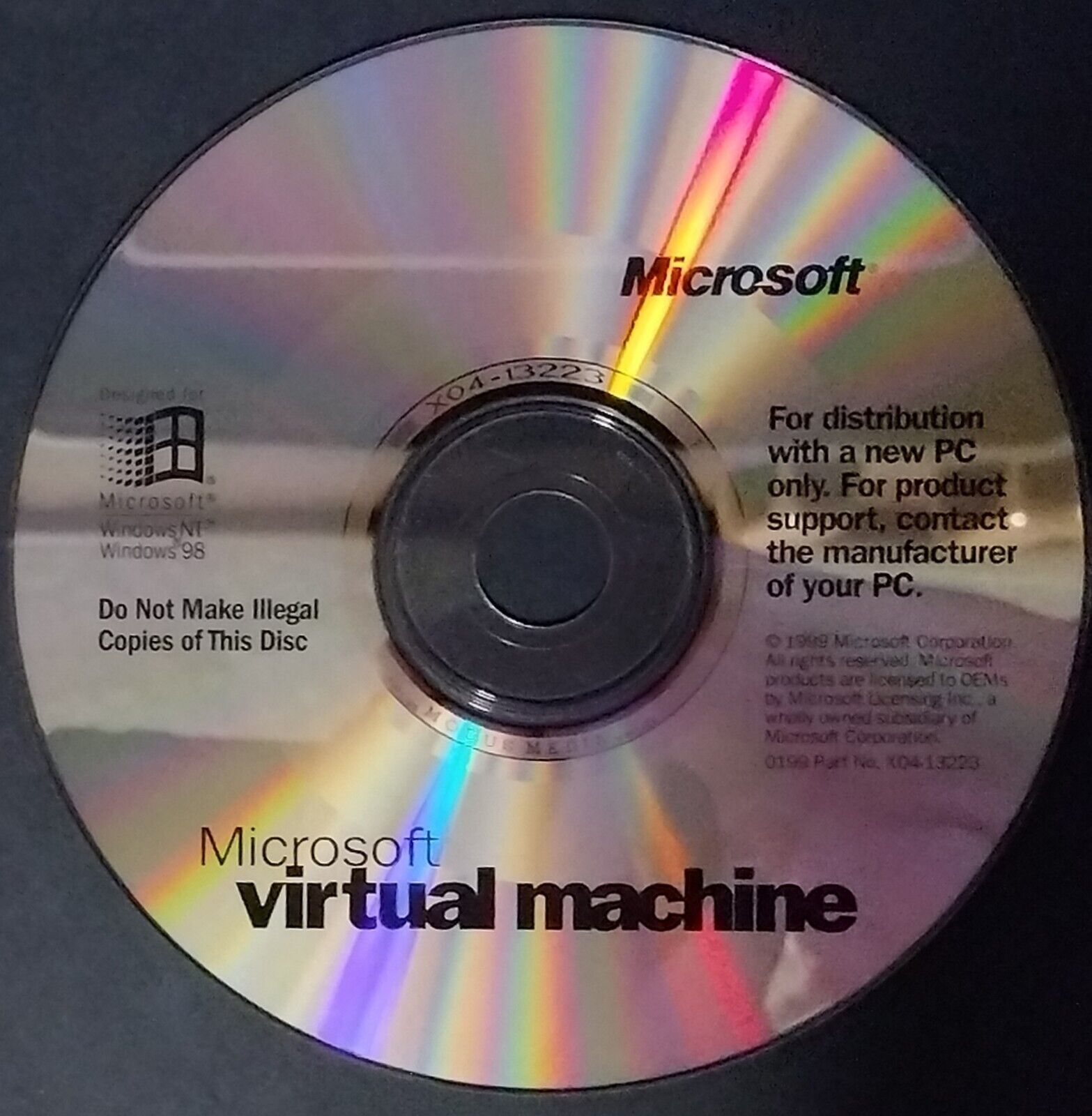 Original Vintage Collectible MICROSOFT VIRTUAL MACHINE CD ROM DISC Great Cond 