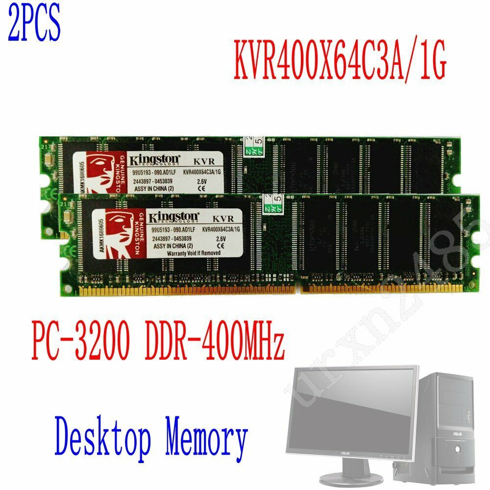 2GB 2x 1GB PC3200 DDR 400Mhz 184Pin DIMM RAM Desktop Memory KVR400X64C3A/1G