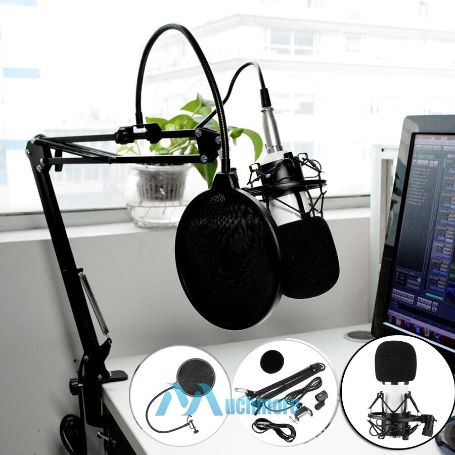 Condenser Microphone Kit Pro Audio Pop Filter Boom Scissor Arm Stand Shock Mount