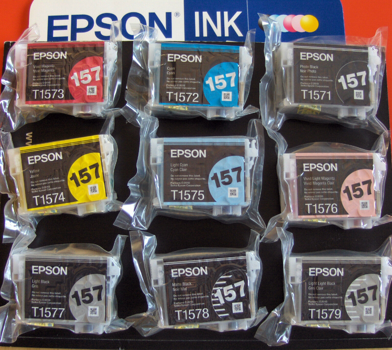 No Boxes GENUINE epson 157 T157 ink cartridges R3000 Full Set T1571-T1579