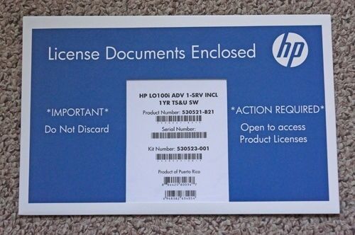 HP LO100I ADVANCED LIGHTS OUT 1-SERVER INCL 1-YEAR TS&U LICENSE 530521-B21