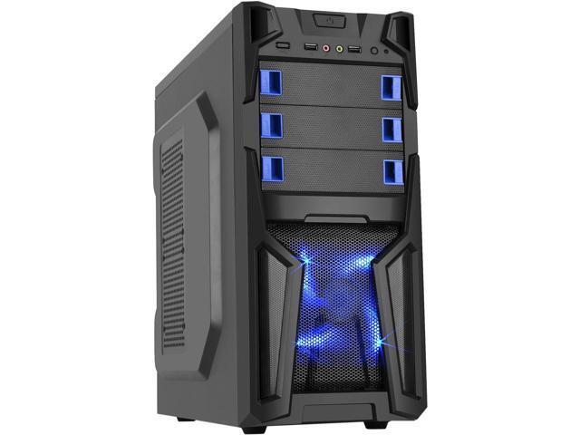 DIYPC Solo-T1-BK Black USB 3.0 ATX Mid Tower Gaming Computer Case with 2 x Blue