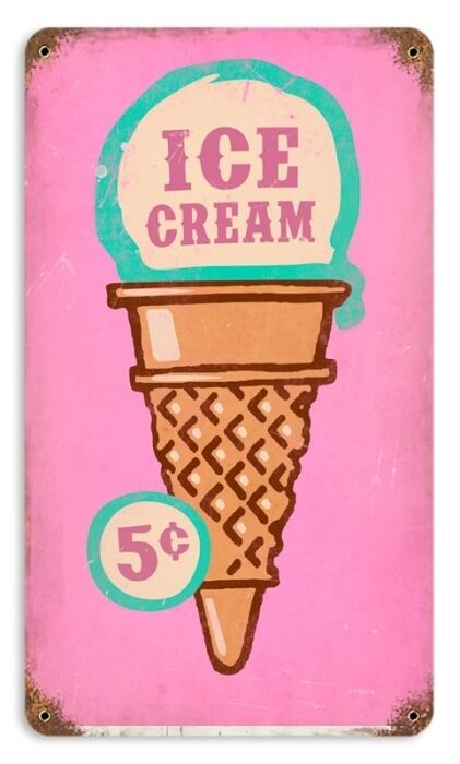 Ice Cream Cone 5cents colorful parlor/diner/cafe  vintaged metal sign