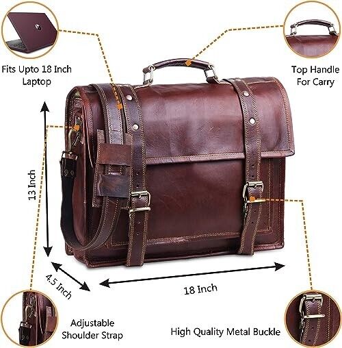 New Men's Genuine Vintage Brown Leather Messenger Shoulder Laptop Bag Briefcase
