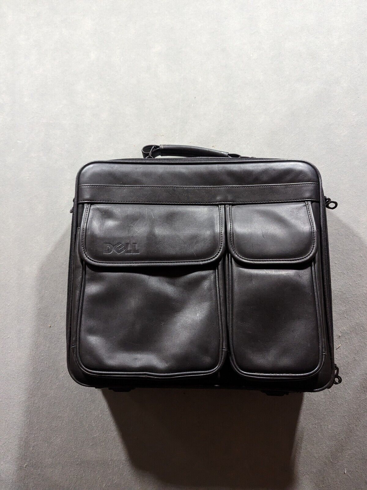 Dell Computer Bag Large Black Leather Laptop Messenger Portfolio Briefcase 