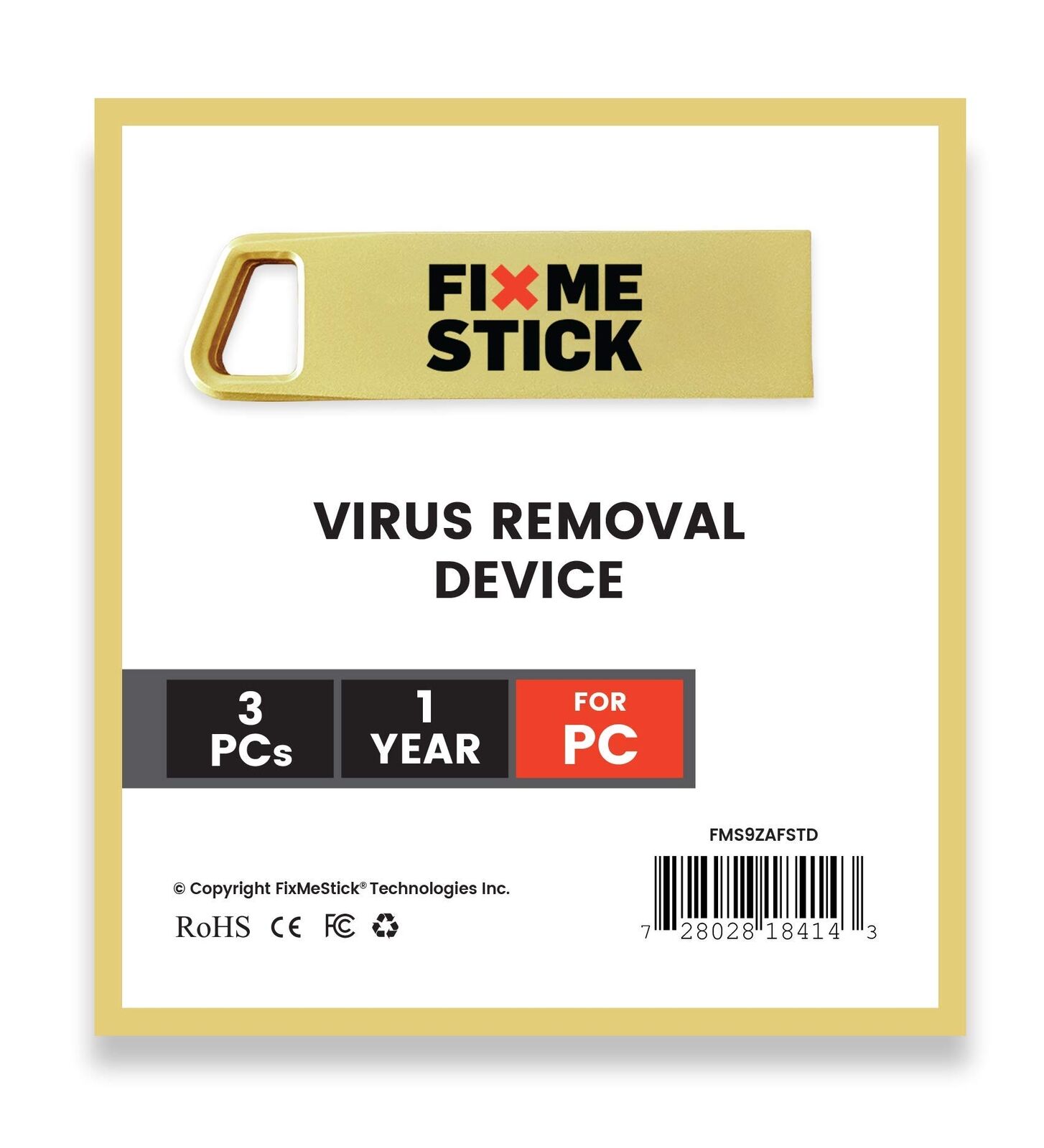 Gold Computer Virus Removal Stick for Windows PCs - Unlimited Use on Up to 3 ...