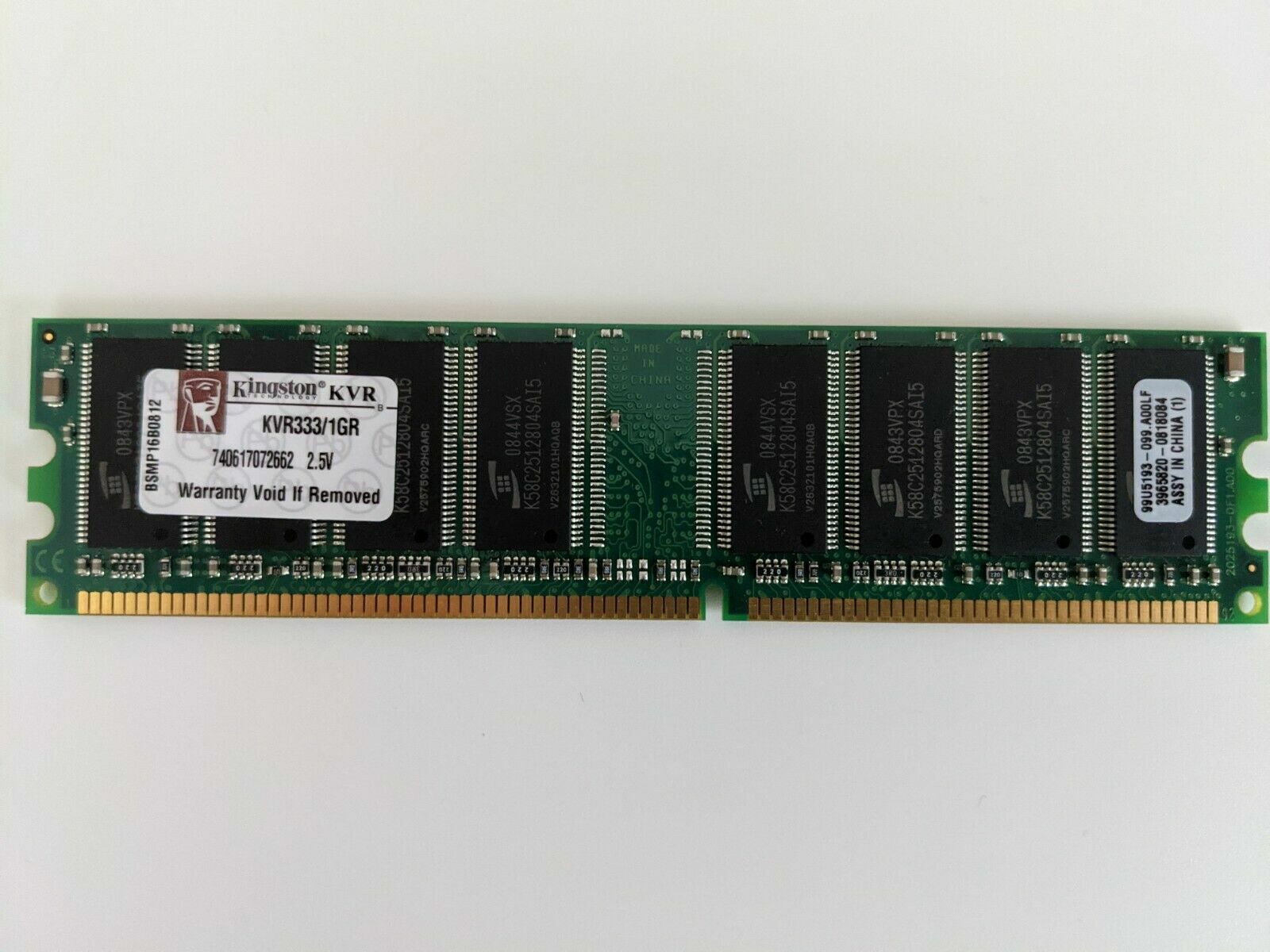 KVR333/1GR Kingston 1GB PC2700 DDR-333MHz non-ECC Unbuffered CL2.5 184-Pin DIMM