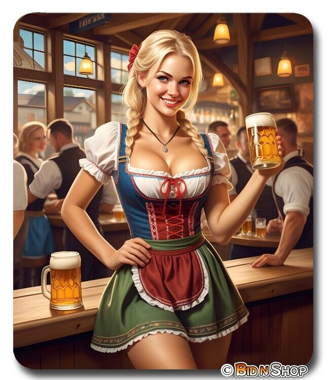 Beautiful Barmaid Girl & Beer ~ Mouse Pad / Mousepad ~ Oktoberfest Man Cave Gift