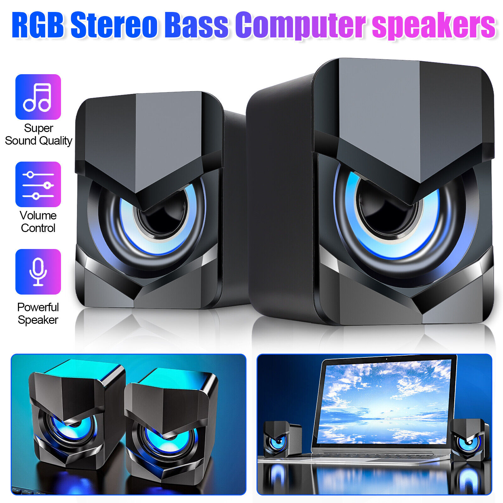 Stereo Bass Sound USB Computer Speakers 2.0 Channel USB Wired for Laptop Desktop