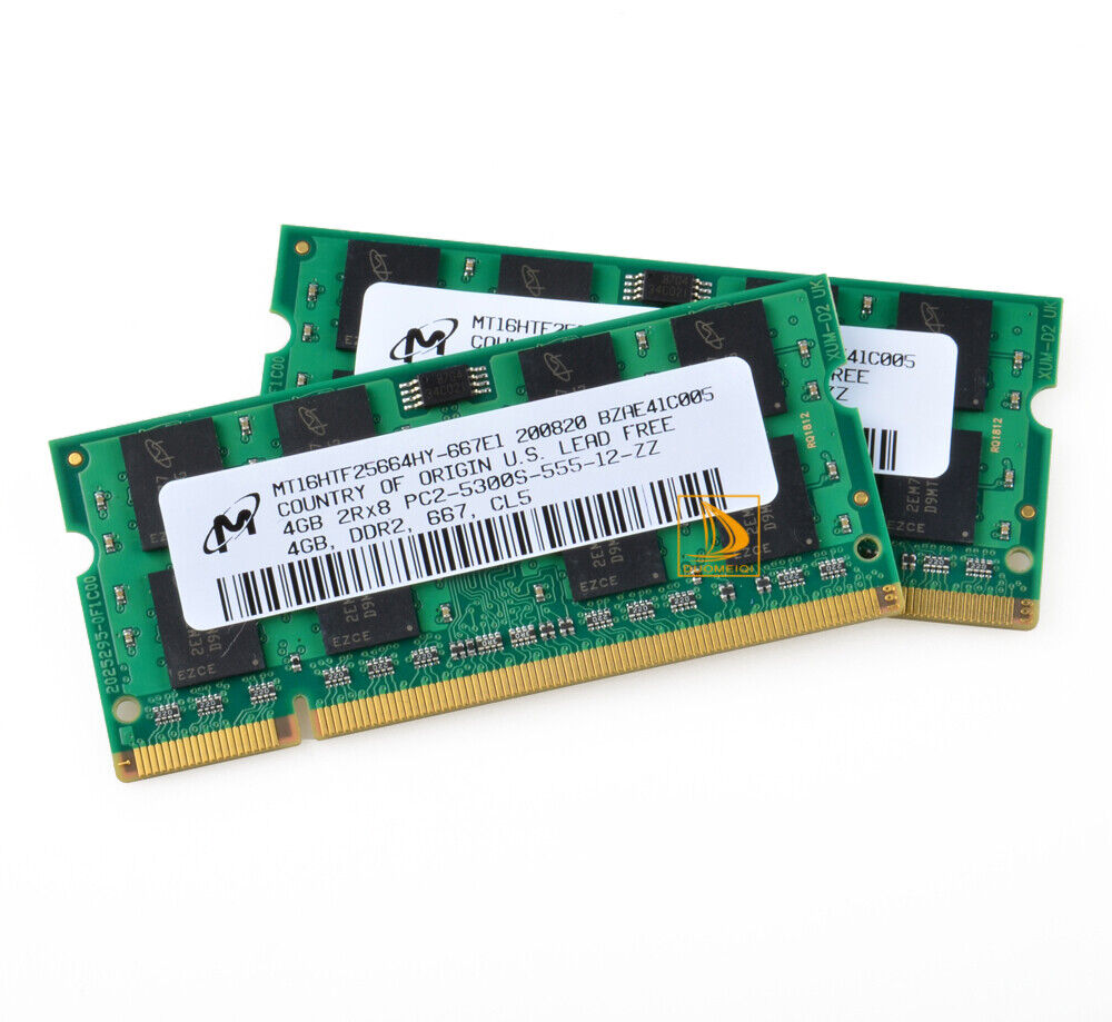 8GB Micron Kits 2x 4GB 2Rx8 DDR2 667Mhz PC2-5300 200Pin RAM Memory Laptop SODIMM