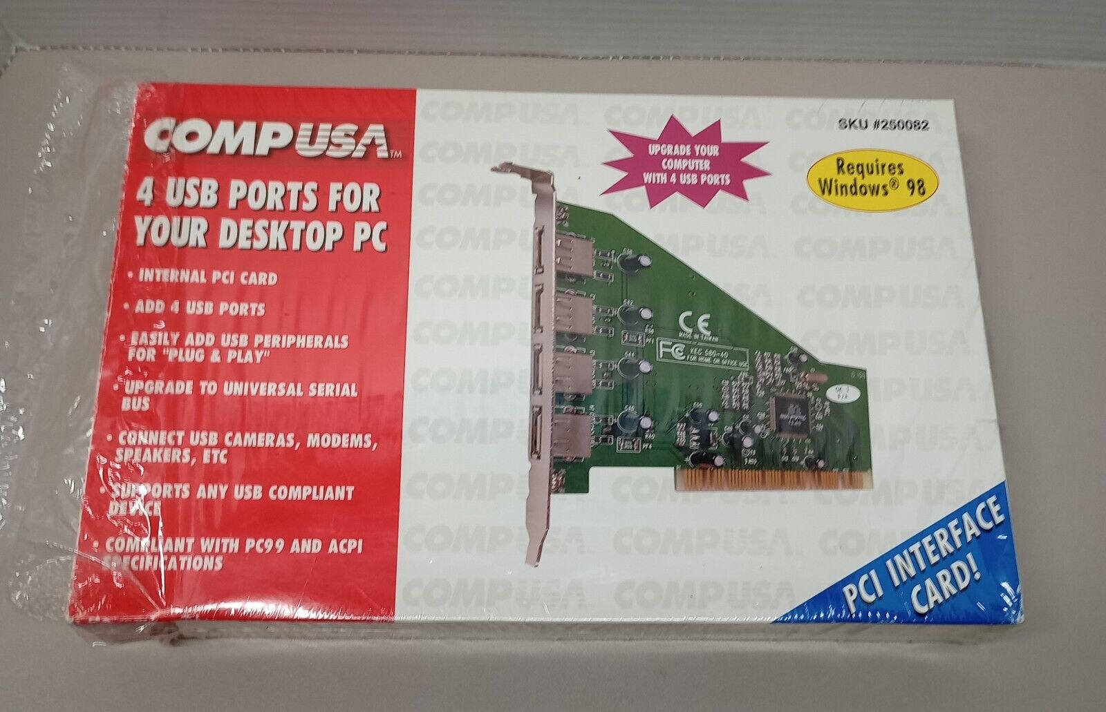Vintage Early 2000's Comp USA PCI Connection 4 Port USB Card  - Windows 98