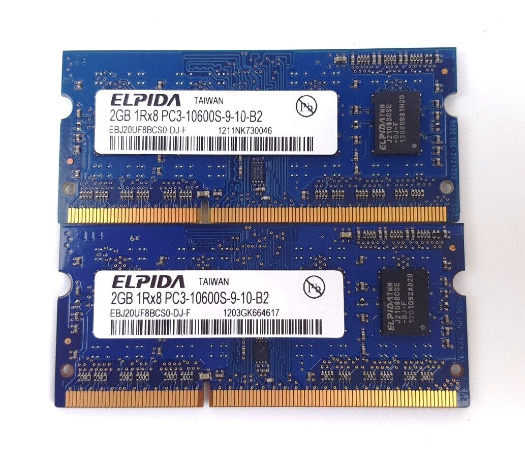Elpida 4GB (2x2Gb) PC3-10600S 1333MHz So-Dimm Laptop Memory EBJ20UF8BCS0-DJ-F
