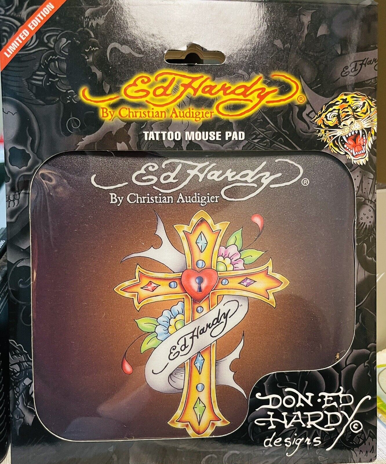 Ed Hardy Mouse Pad Love Cross Tattoo Limited Edition Open Box Rare Find