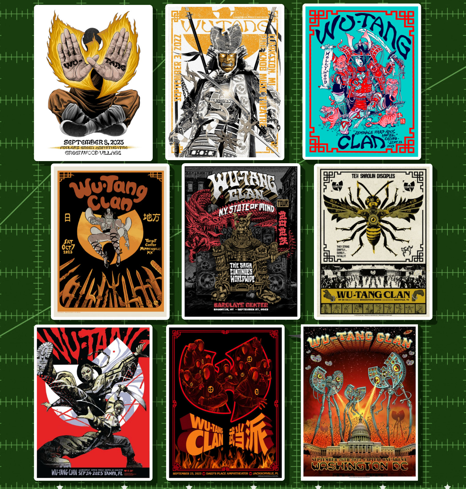 Wu-Tang Clan Concert Poster Stickers - Set of 9 - Matte Vinyl - Rap Hip-Hop Pack
