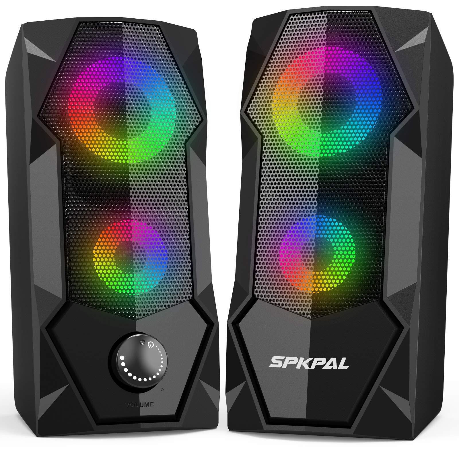 SPKPAL Computer Speakers RGB Gaming Speakers for PC 2.0 Wired USB Powered Stereo