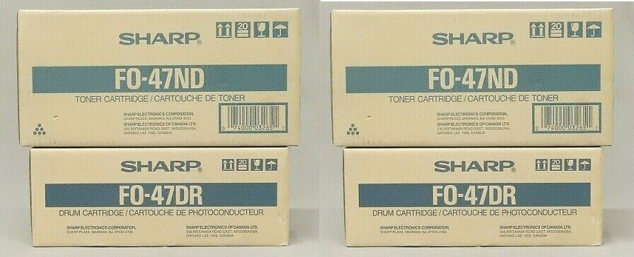 Lot of 4 Sealed Genuine Sharp FO-47ND Black Toner Cartridges & FO-47DR Drums