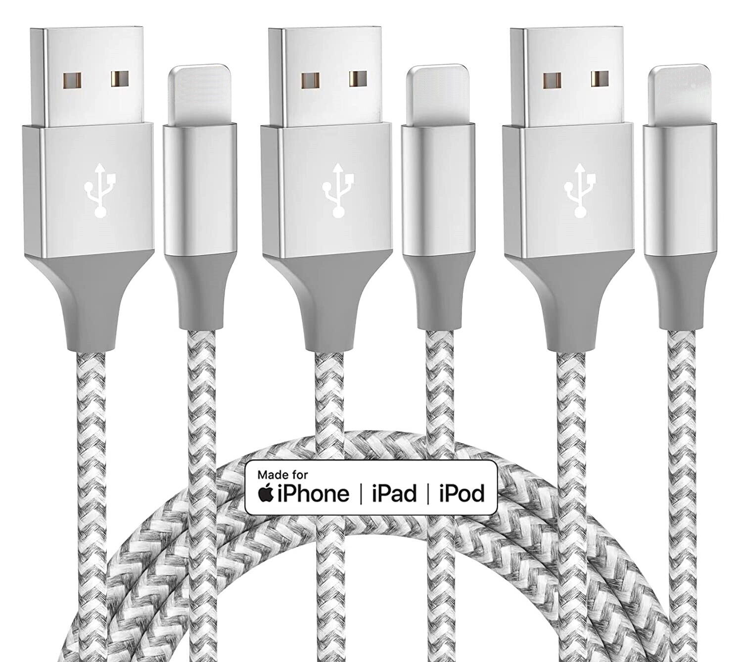 3Pack 10Ft 6Ft Fast Charger Cable For iPhone 14/13/12/11/8/7/6/5 Heavy Duty Cord