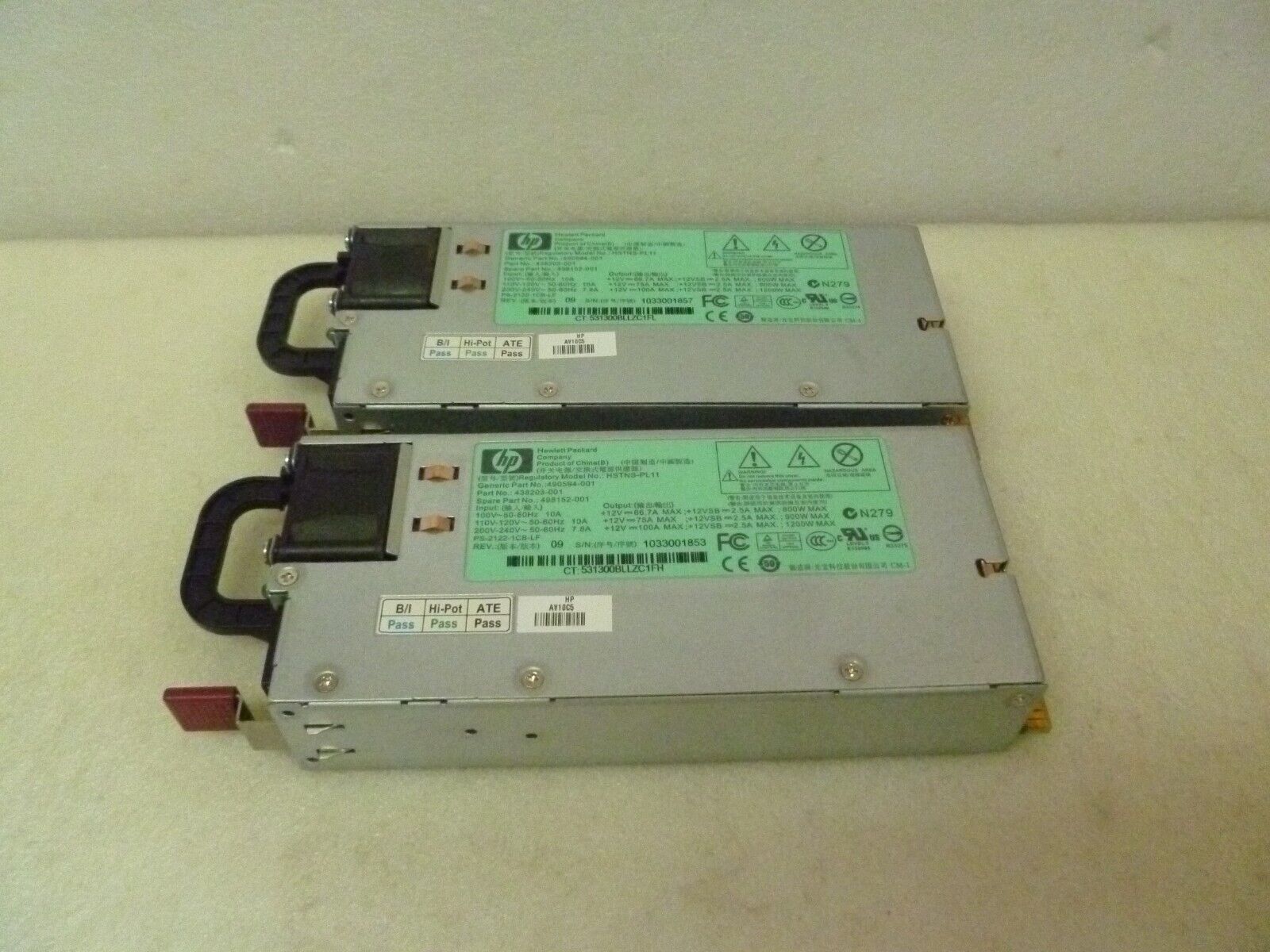PAIR OF HP 438203-001 498152-001 HSTNS-PL11 1200W Power Supply