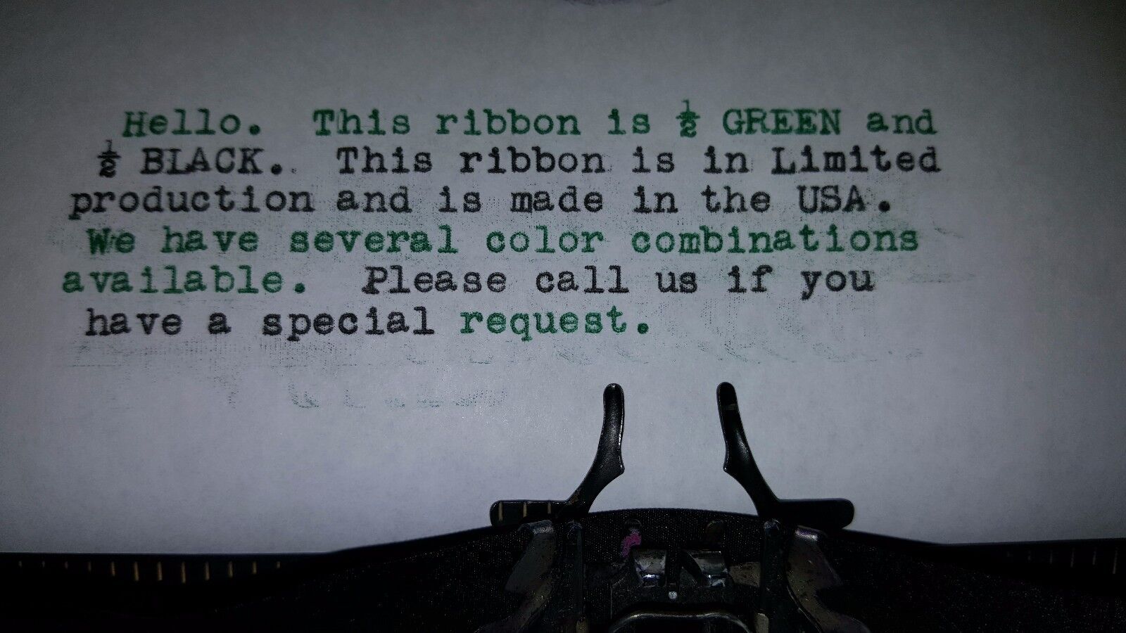 Royal Quiet De Luxe Typewriter Ribbon - Black and Green Ink Ribbon Made in USA