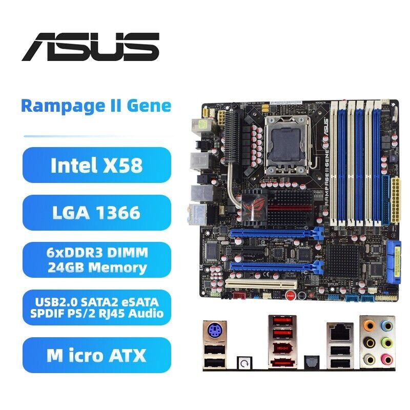 ASUS Rampage II GENE Motherboard M-ATX Intel X58 LGA1366 DDR3 SATA2 SPDIF+I/O