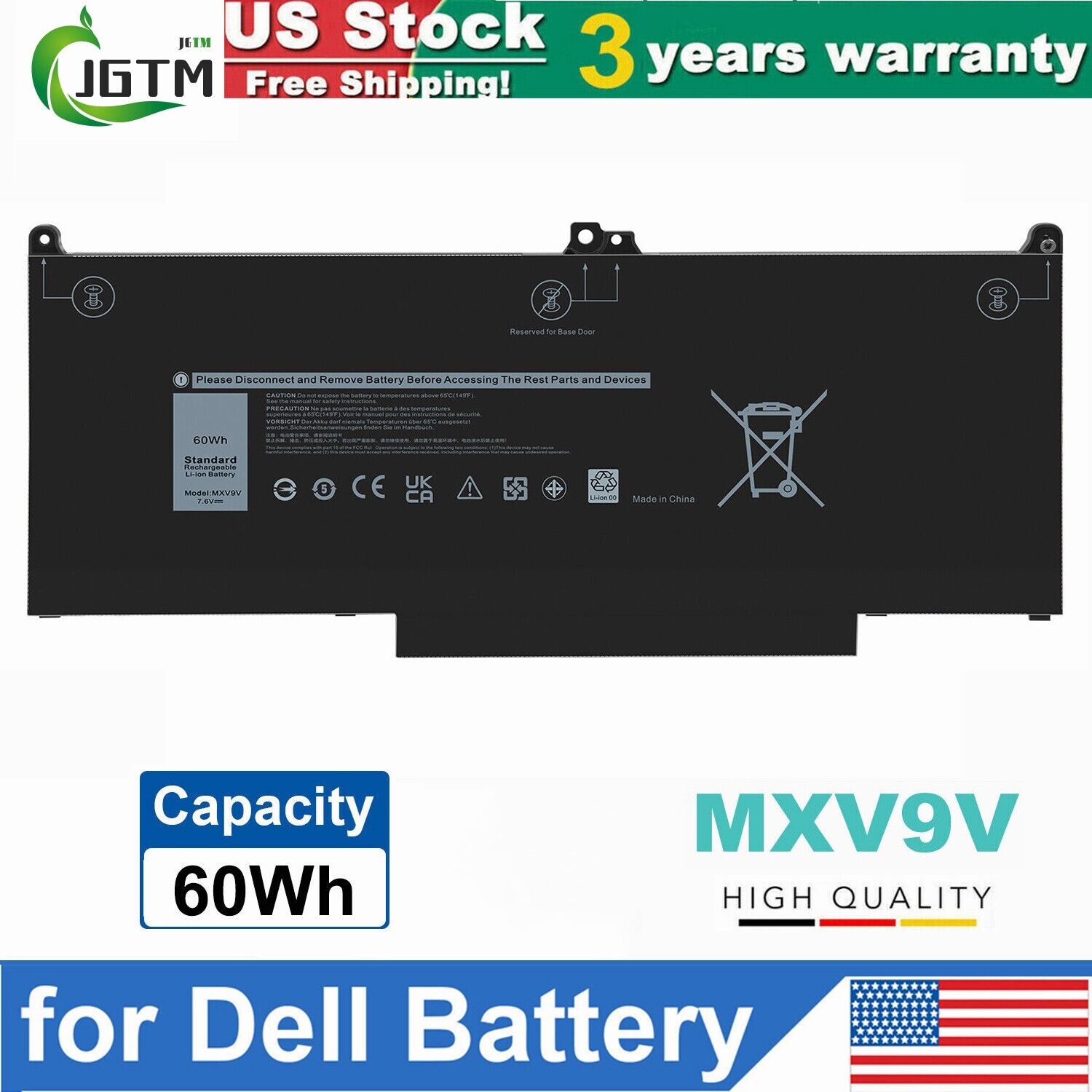 MXV9V Battery For Dell Latitude 5300 5310 7300 7400 5VC2M N2K62 Type 7.6V 60Wh