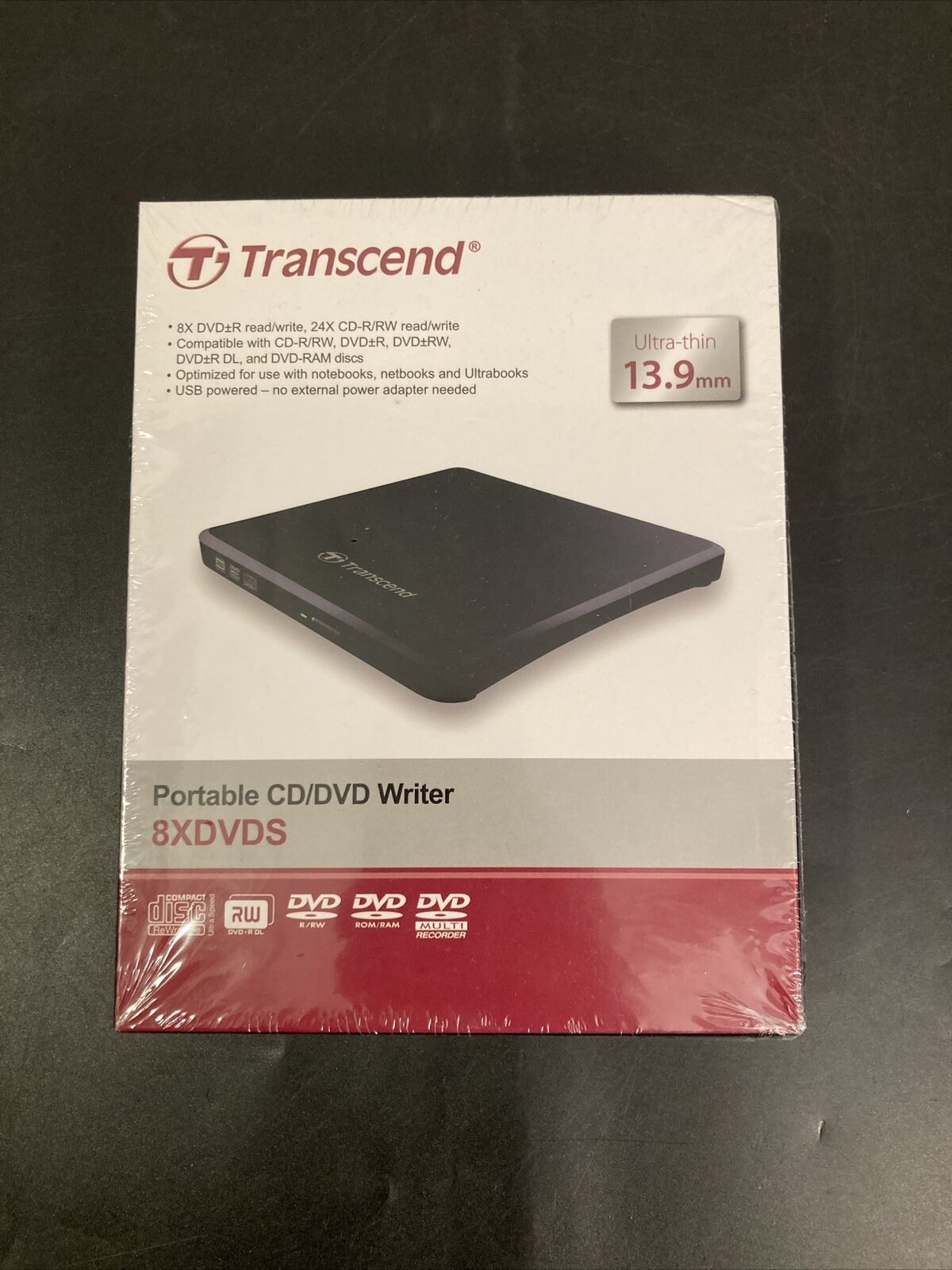 NEW  Transcend TS8XDVDS-K 8K Extra Slim Portable DVD Writer 8X Read and Write