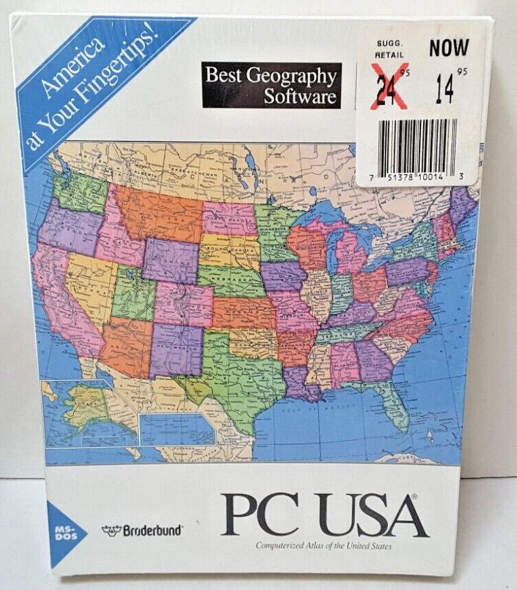 Broderbund PC USA Atlas of the United States, PC DOS 2.0, Vintage, Sealed, NOS