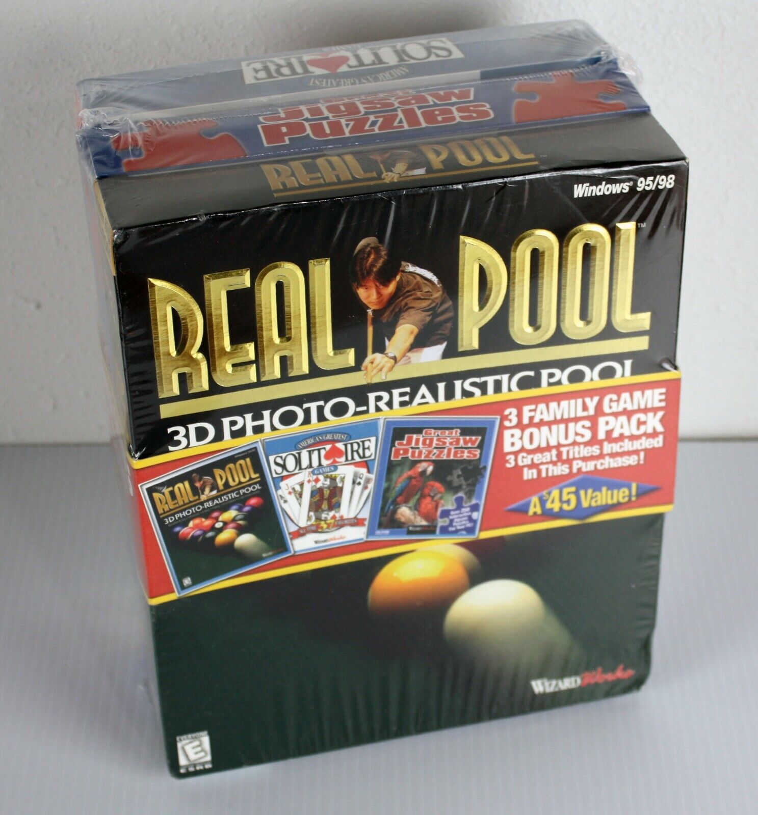 Real Pool  • America\'s Solitare • Great Jigsaw Puzzles • Big Box PC Game SEALED