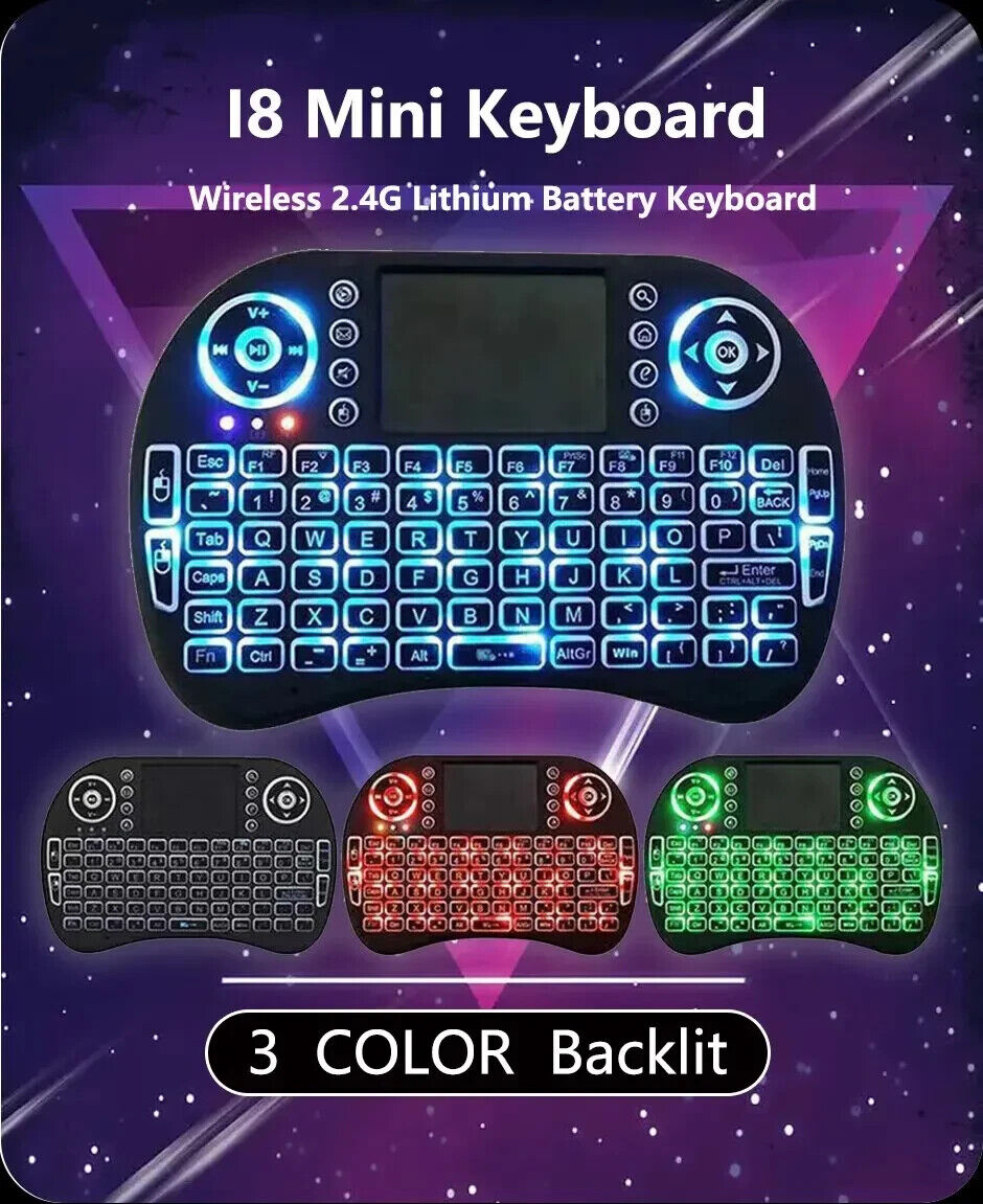 i8 mini Wireless Keyboard 2.4G  3COLOR Backlit for PC Android TV Kodi Media Box