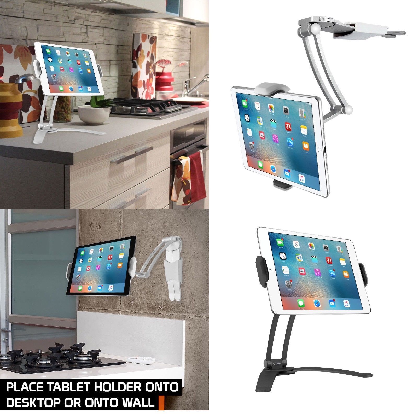 2in1 Desktop Kitchen Wall Mount Stand + Bracket Holder for Phone Tablet iPad Air