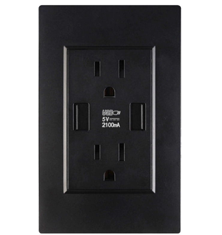 Dual Wall Outlet with USB Ports Charger AC Power Receptacle Plate Panel 15A 120V