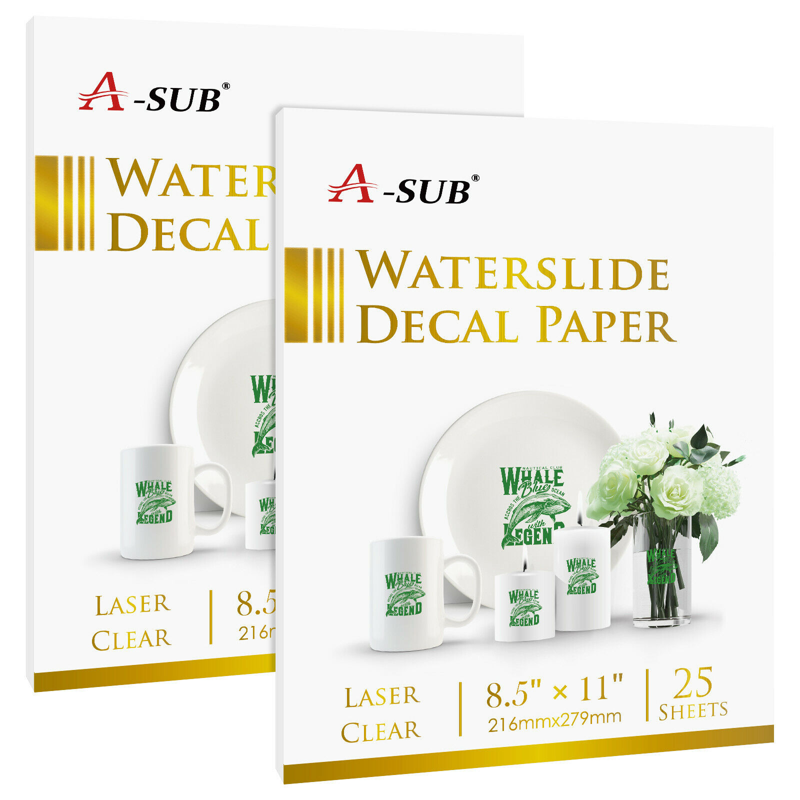 A-SUB 50 Sheets 8.5x11 Laser CLEAR Waterslide Decal Paper Water Slide Transfer