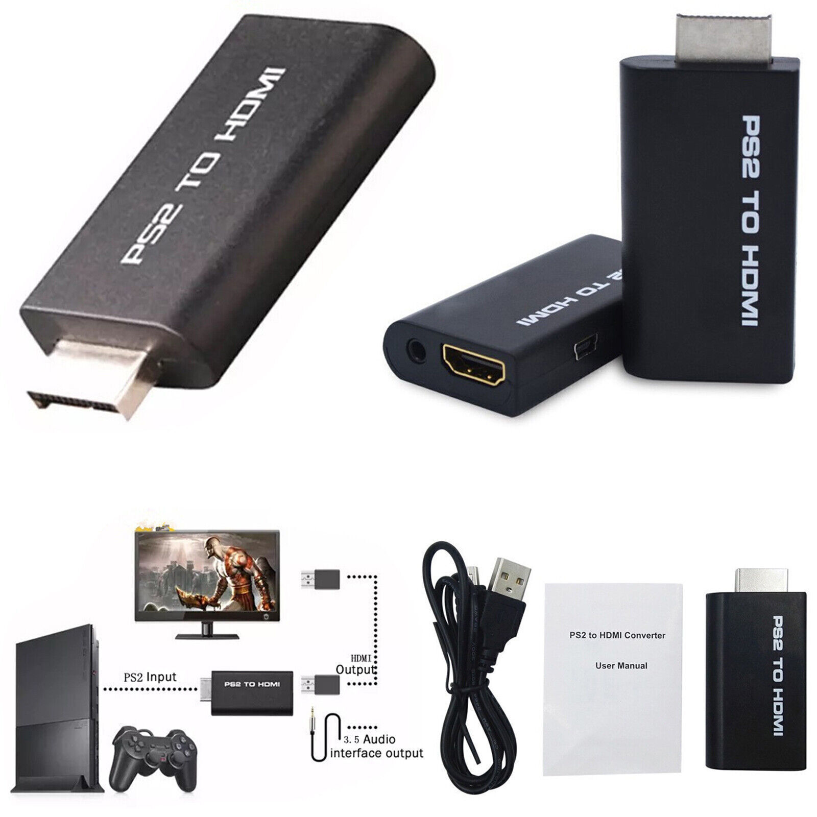 For PS2 to Converter 1080P Video Audio Adapter Monitor USB