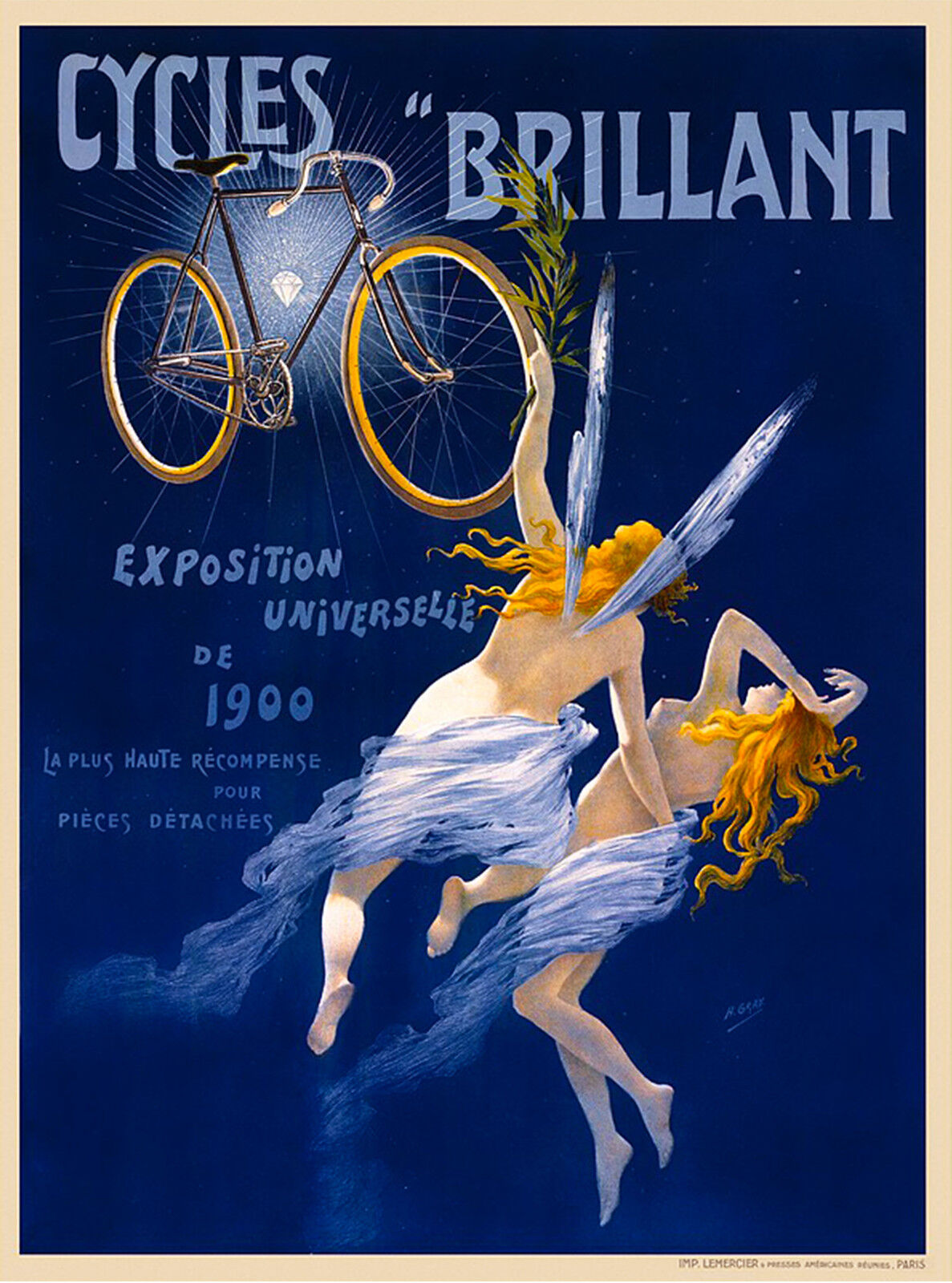 Cycles Brillant Vintage French Nouveau Bicycle Poster Print Art Advertisement