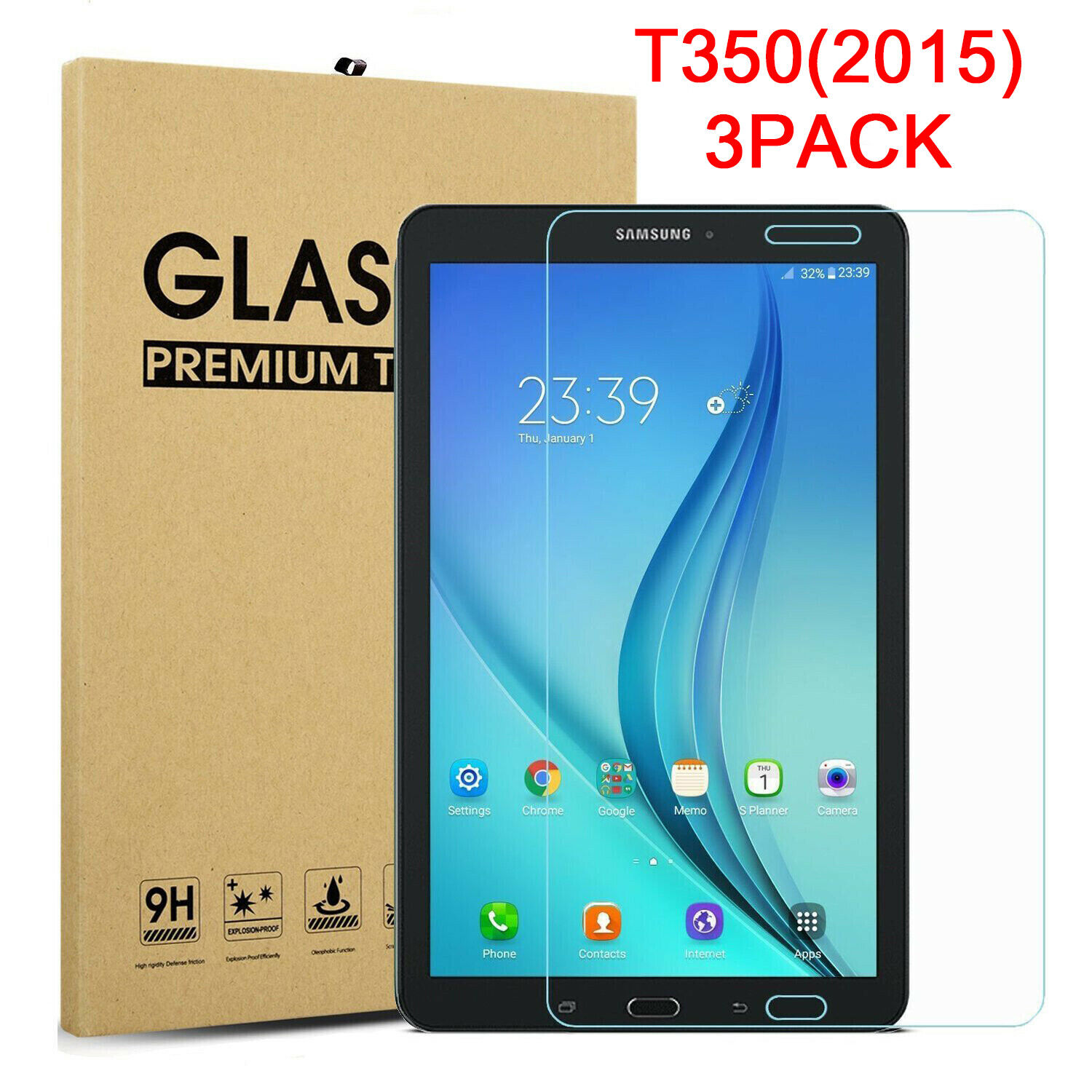 3x For Samsung Galaxy Tab A 8.0 2015 T350 T355 Tempered Glass Screen Protector 