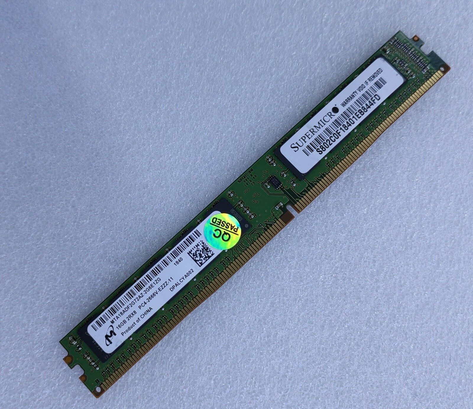 Micron 16GB 2Rx8 PC4-2666-EZZZ ECC RAM DDR4 2666MHz MTA18ADF2G72AZ-2G6 VLP UDIMM