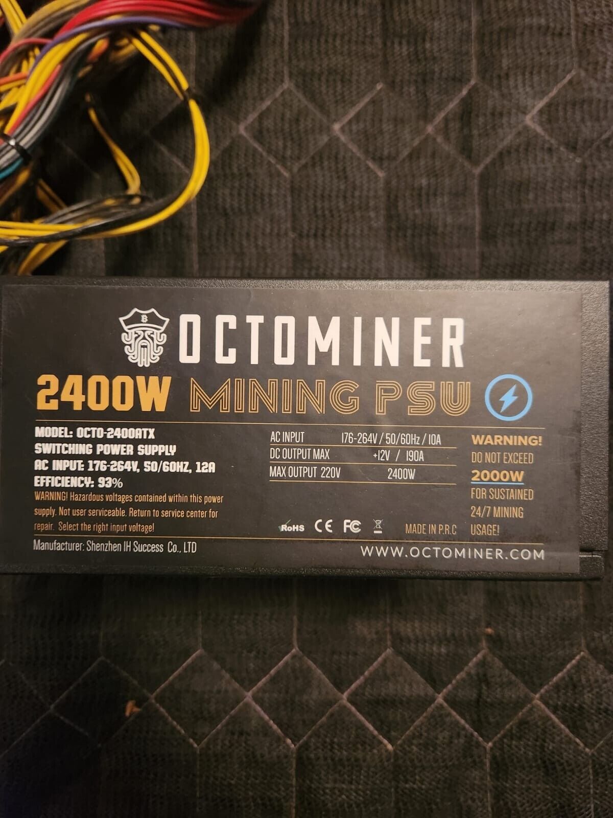 Octominer 2400W Modular Mining Power Supply For 8 GPU Graphic Card Miner
