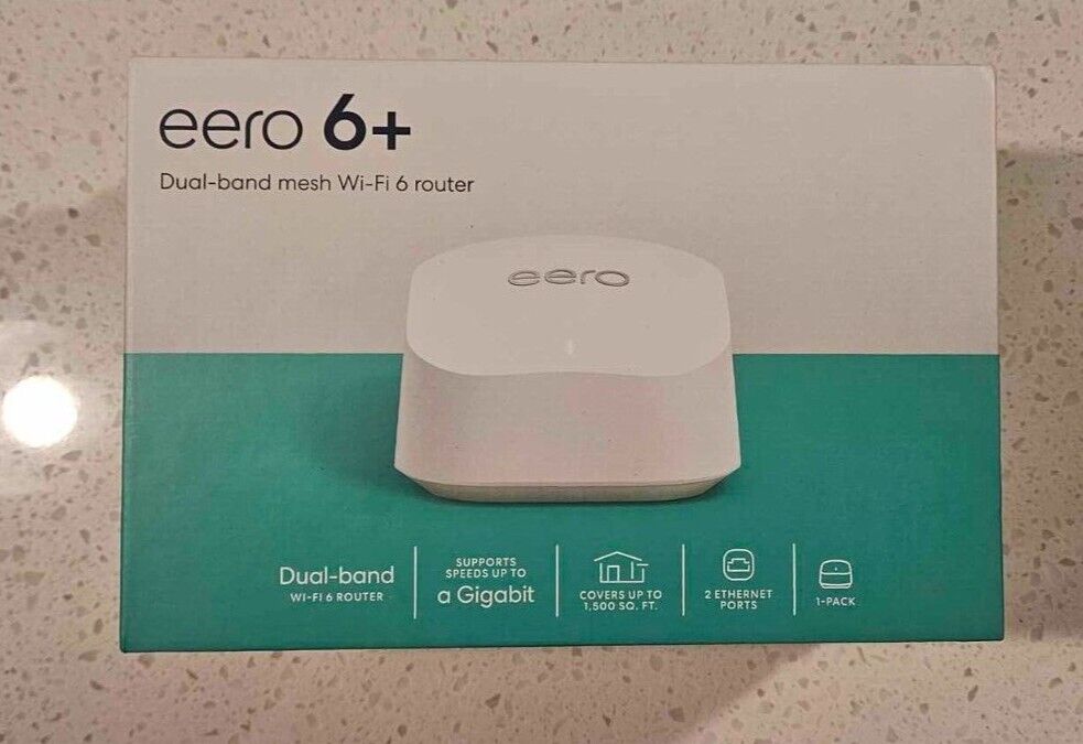 Eero 6+ Dual Band Mesh Wi-Fi 6 Router R010001 With Original Box, Charger & Cable