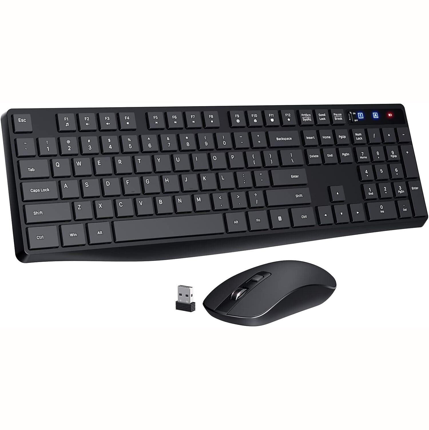 PONVIT 2.4 G USB Full Size Ergonomic Wireless Keyboard and Mouse Combo Black